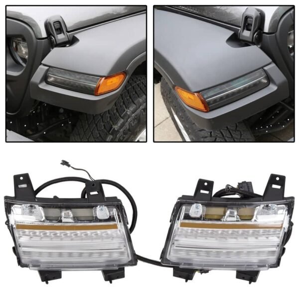 Clear LED Fender Daytime Running Turn Signal Lights For 2018-2020 Jeep Wrangler JL - Image 10